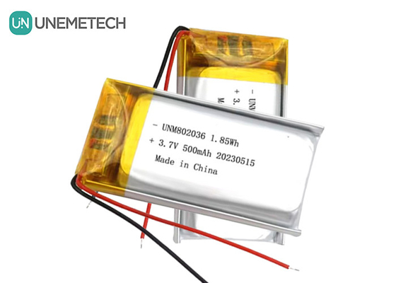 UNEMETECH 3.7V Li-ion Polimerowy akumulator 500mAh Polimerowy akumulator litowy 802036 1,85Wh LiPo