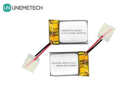 85mAh 3,7V Mała bateria polimerowa litowa 421522 Ładowalna z PCM i przewodem ołowiowym