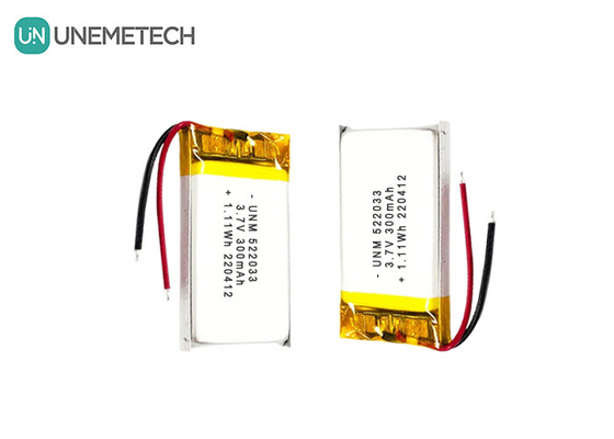 3.7V 300mAh 522033 Elastyczna, niestandardowa bateria poliestrowa Li-ion do inteligentnych zegarków