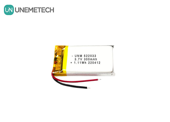 3.7V 300mAh 522033 Elastyczna, niestandardowa bateria poliestrowa Li-ion do inteligentnych zegarków
